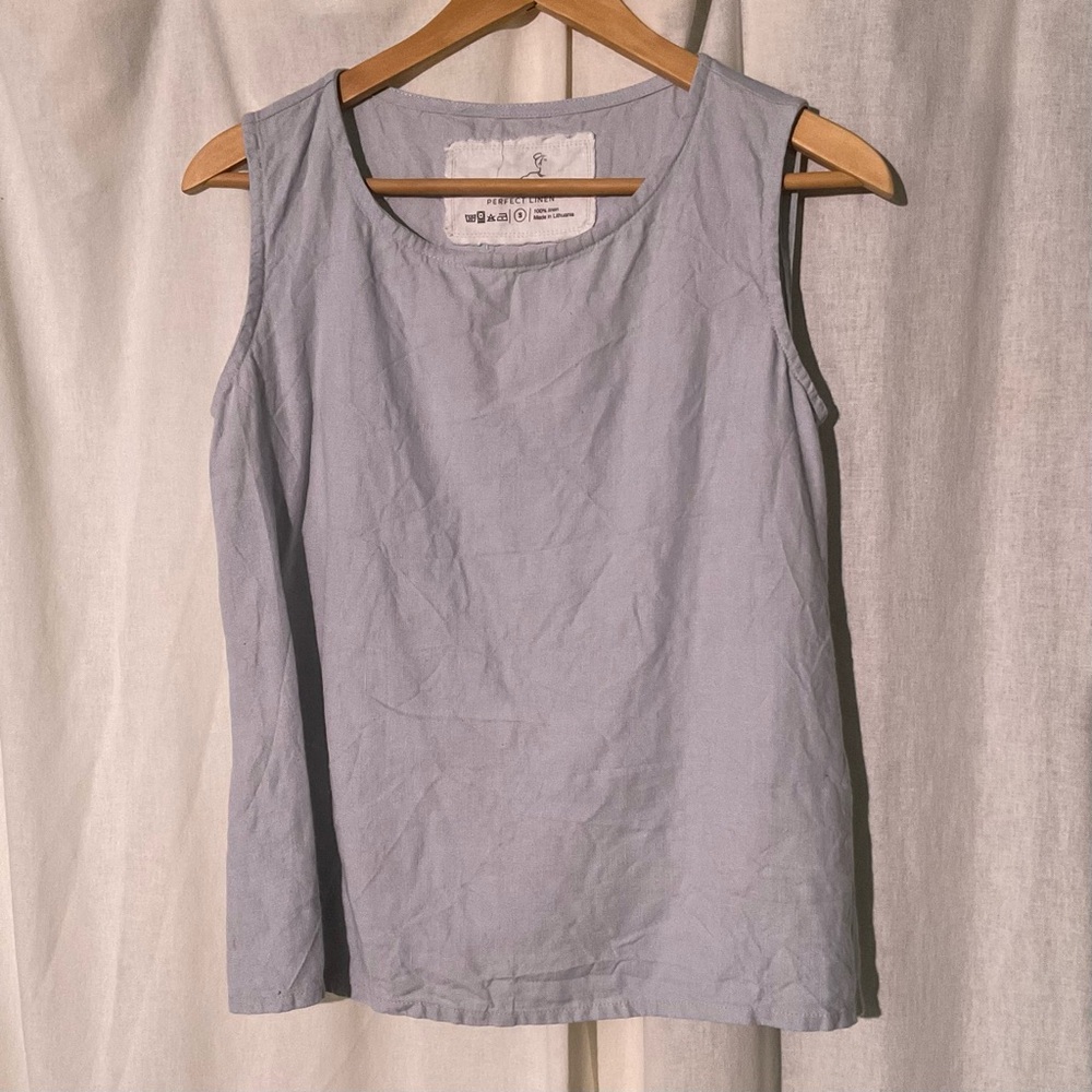notPERFECTLINEN Linen top VIENNA, tank, round neck, Ice Blue, S/M